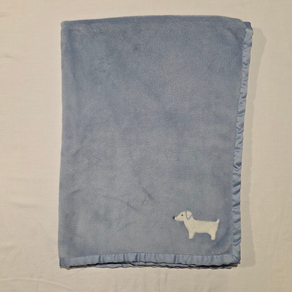 Carter's Daschund Dog Blue Plush Satin Edge Puppy Baby Boy Blanket EUC Lovey